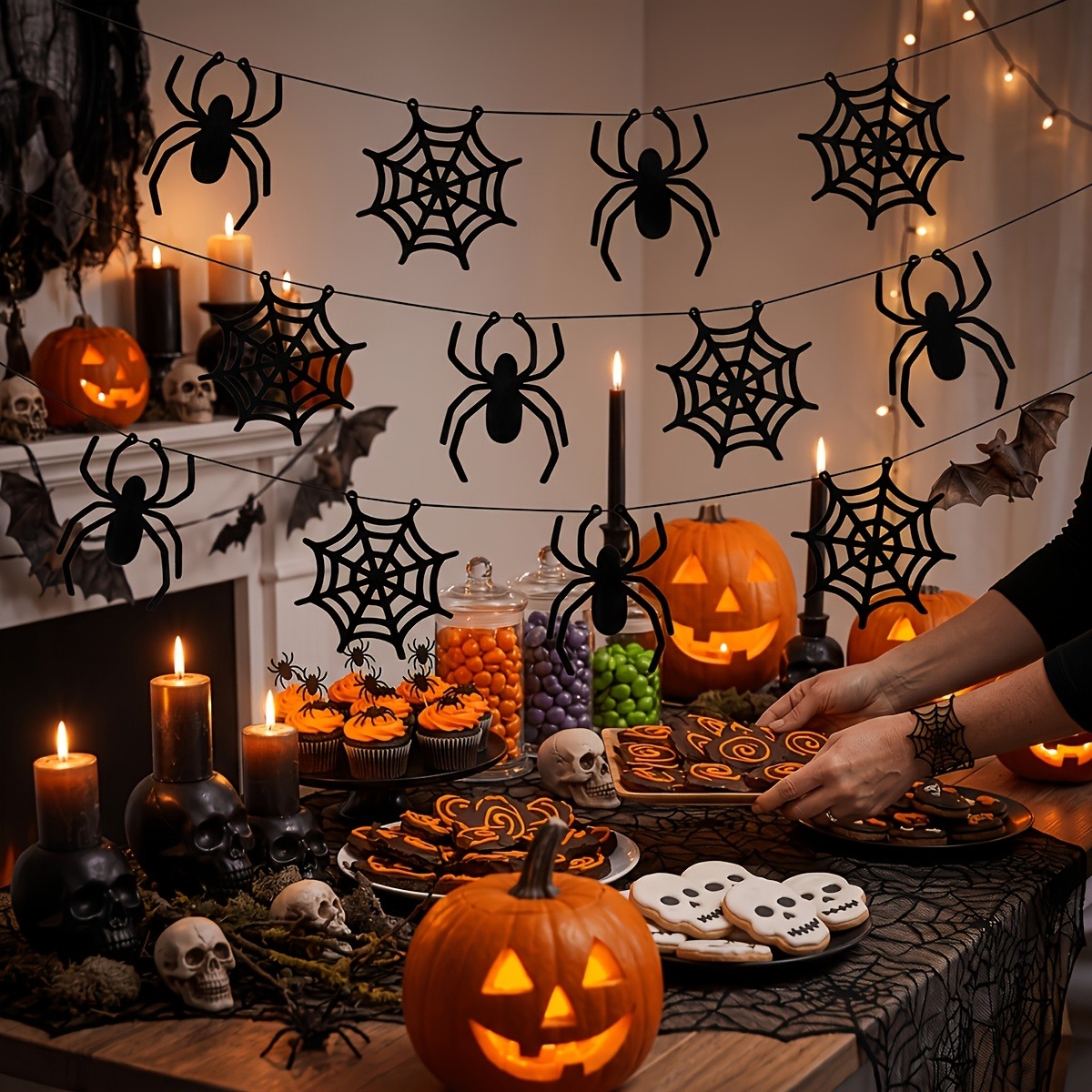 Home Decor Garland - 2 sets of Halloween spider web