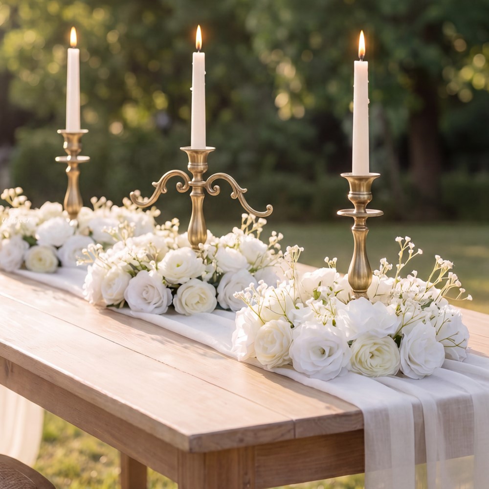 Home Decor Garland - Uflower White Hydrangea Babybreath Rose Wreath