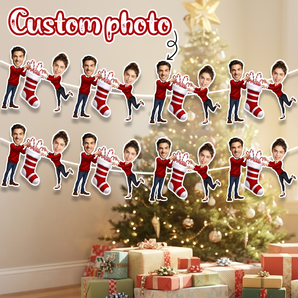 Home Decor Garland - 8/16/24PC Custom Photo Christmas Stocking Couple