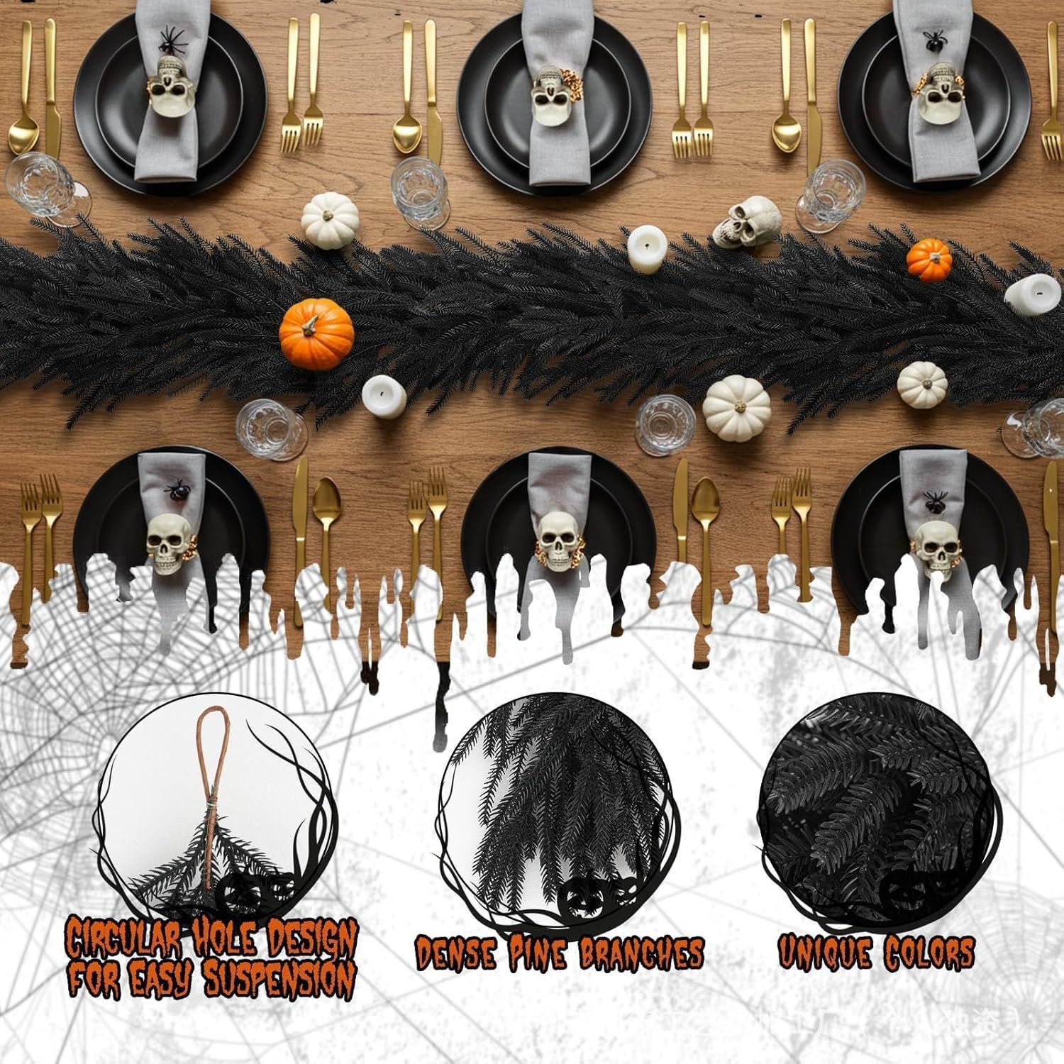 Black Norfolk Pine Halloween R - Home Decor Garland 评论和价格