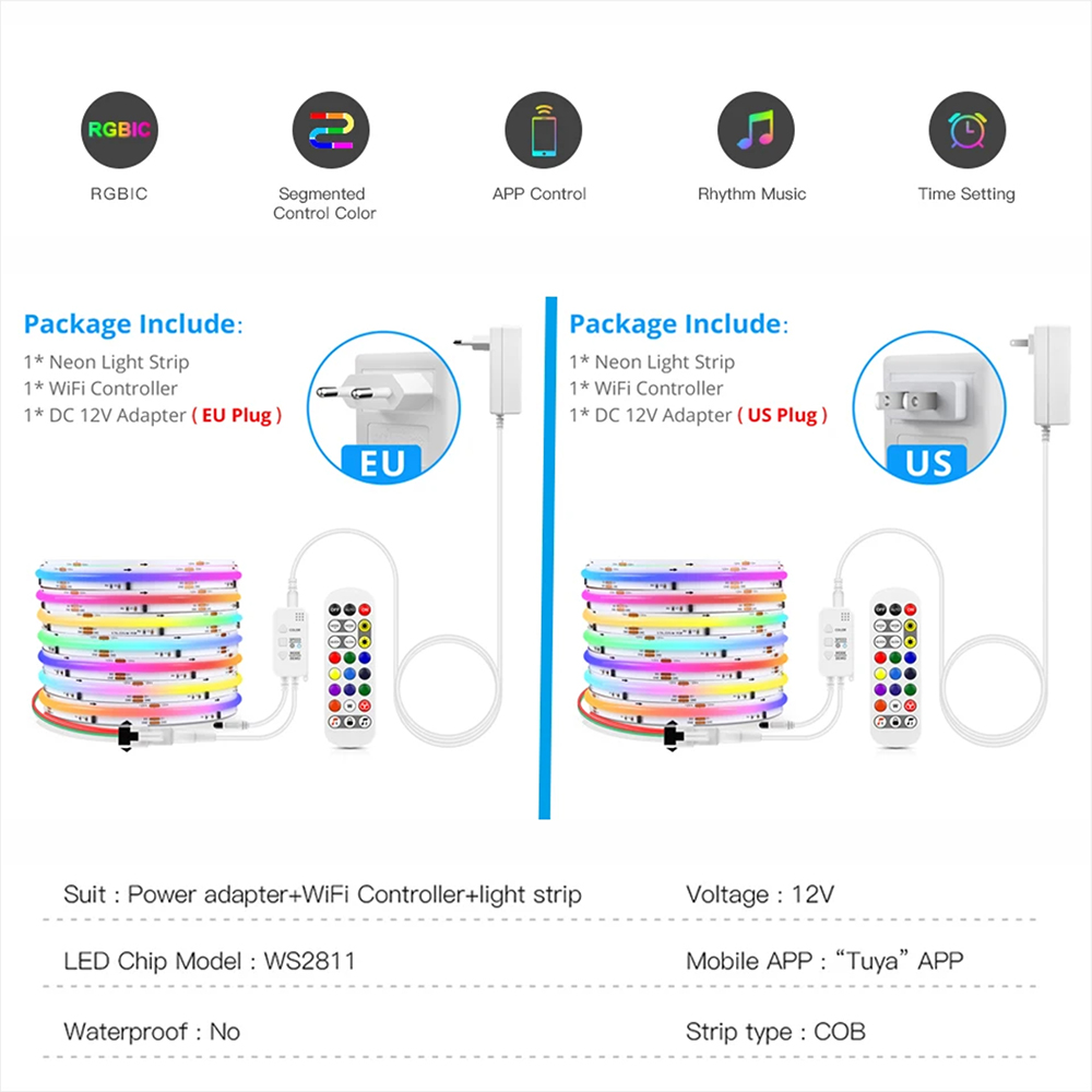 Tuya WiFi WS2811 RGBIC COB LED - Home Decor App 评论和价格