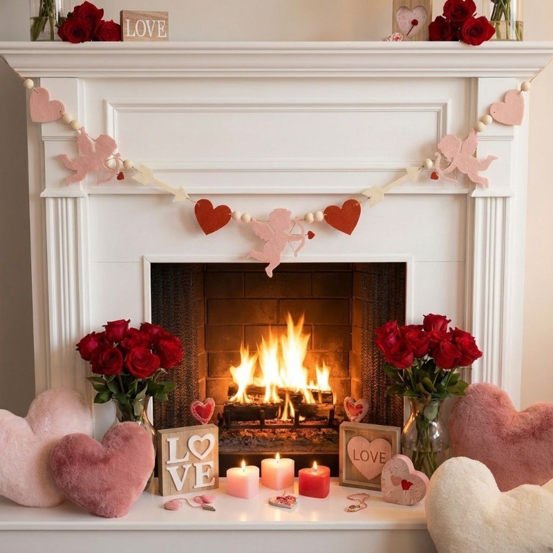 2026 New Red Pink Heart Felt G - Home Decor Garland 评论和价格