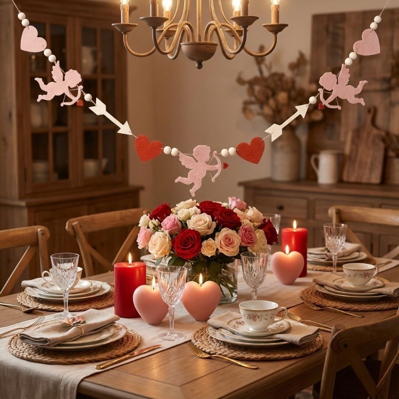 2026 New Red Pink Heart Felt G - Home Decor Garland 评论和价格
