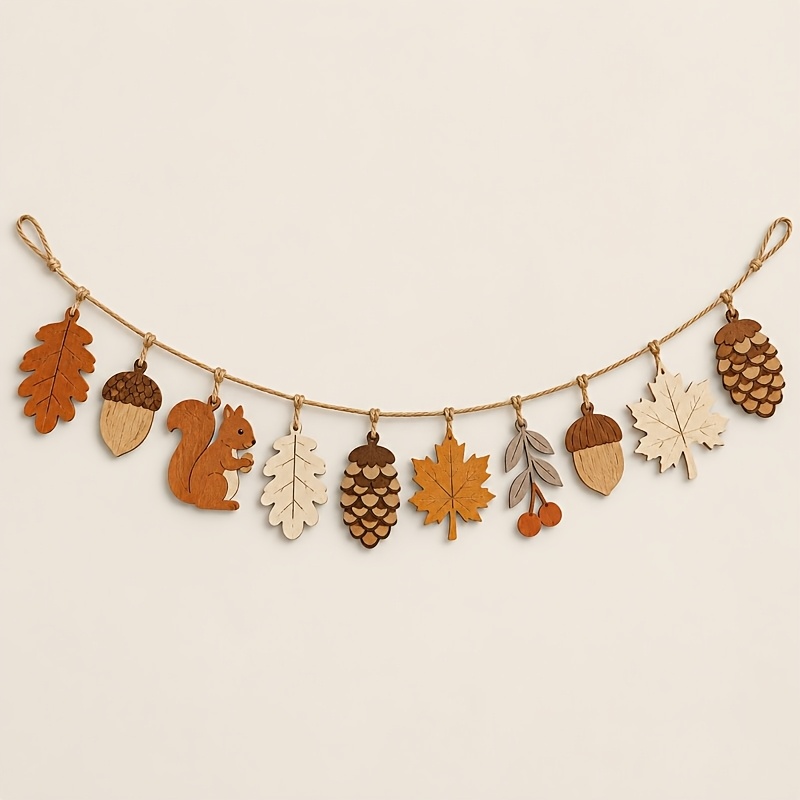 Autumn Wooden Garland Squirrel - Home Decor Garland 评论和价格